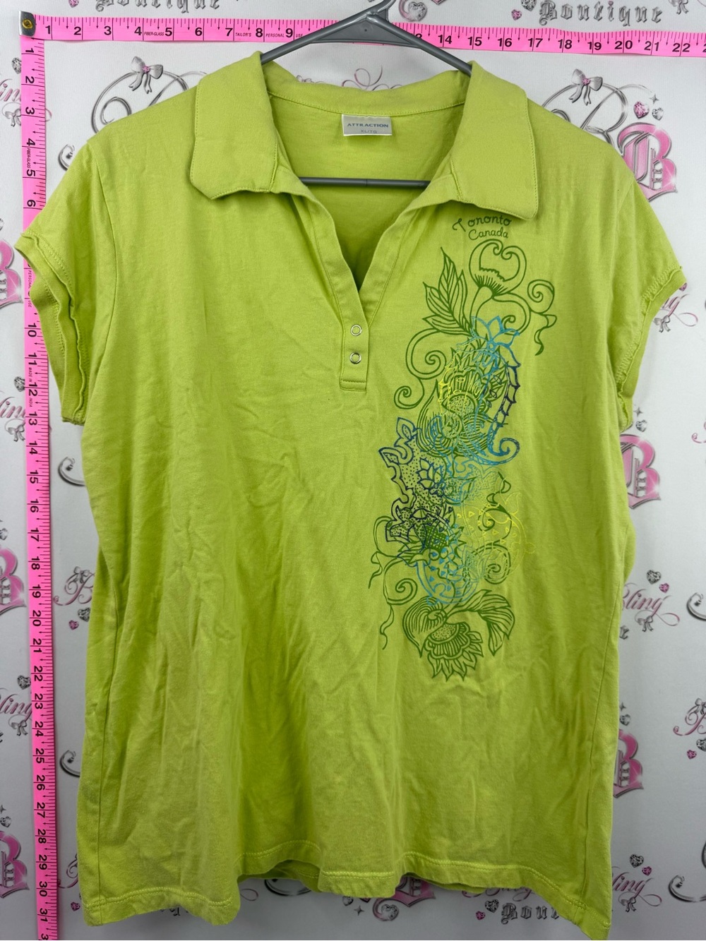 Lime Green Short Sleeve Polo Tee with Floral Graphic t-shirt top